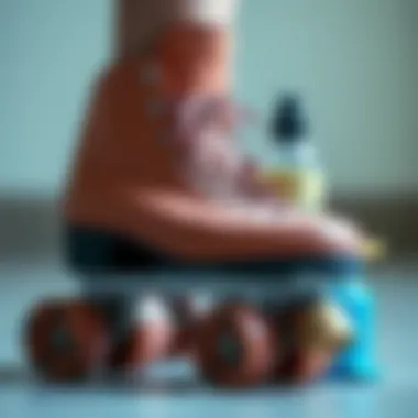 A well-maintained pair of roller skates with care products