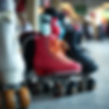 Different styles of roller skates displayed together