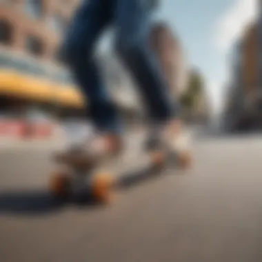 Urban setting with a rider gliding effortlessly on a penny skateboard