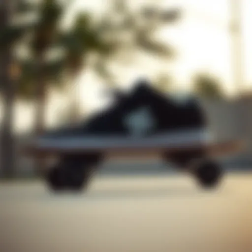 Detailed look at DC Shoes size 11 on a skateboard