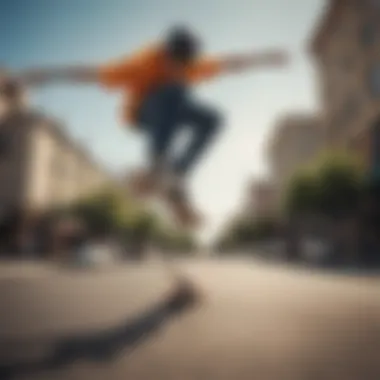 Illustration of a skateboarder performing a trick on a penny board.