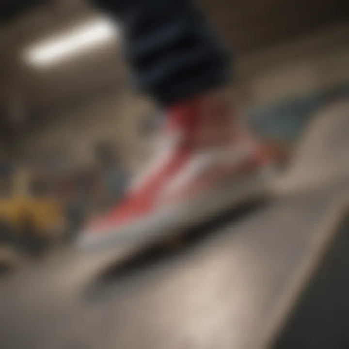 An engaging skate park scene where skaters are wearing Vans shoes, demonstrating their connection to skate culture.