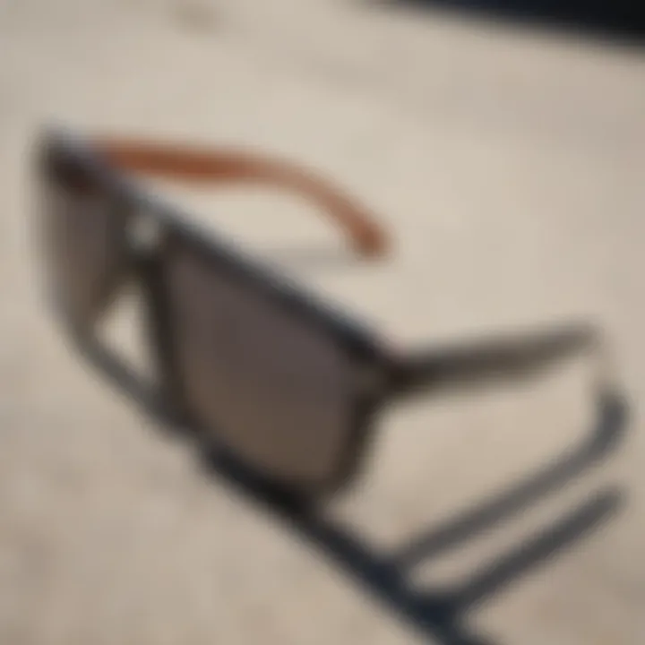 Close-up of Vans checkerboard sunglasses highlighting the design