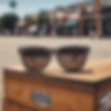 Vans checkerboard sunglasses displayed with skateboarding gear