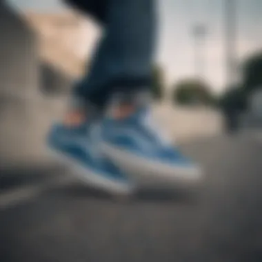 Vans Old Skool Velcro Blue in action during skateboarding