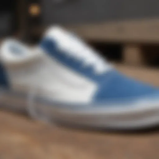 Close-up view of Vans Old Skool White Blue sneaker highlighting its unique design