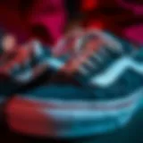 Close-up view of Vans Racing Red shoes showcasing intricate design details