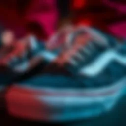 Close-up view of Vans Racing Red shoes showcasing intricate design details