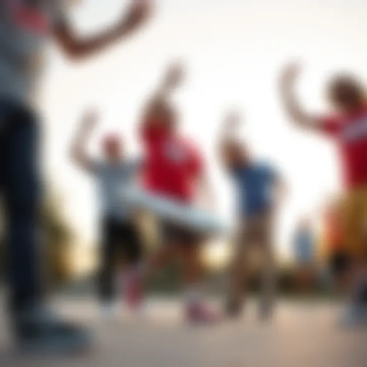 Group of skateboarders enthusiastically showcasing Vans Racing Red footwear