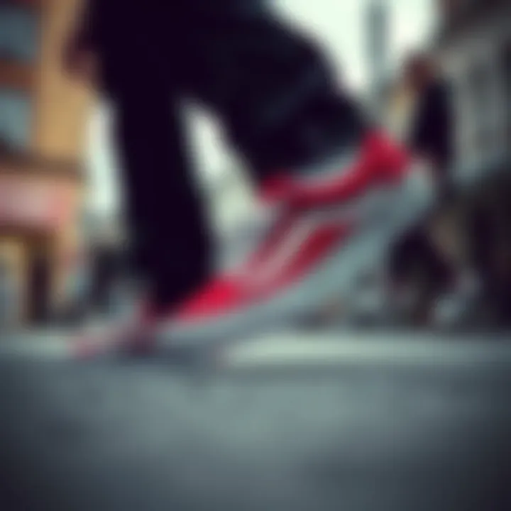 Vans Racing Red shoes in an urban skateboarding environment