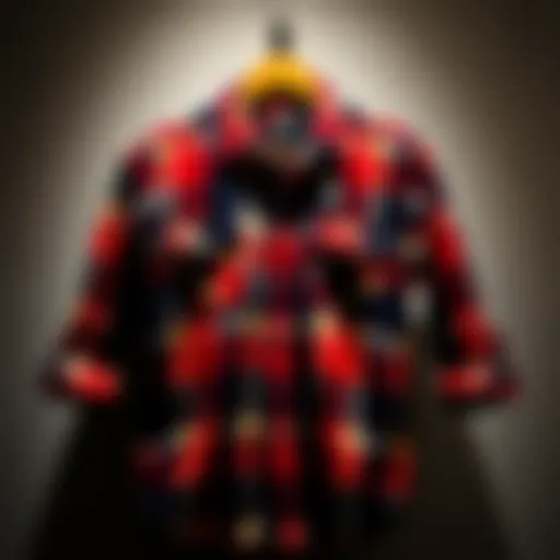 A vibrant Volcom flannel shirt displayed against a textured background