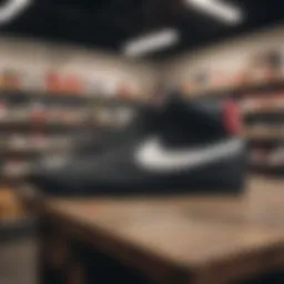 Nike Blazers displayed in a trendy skate shop