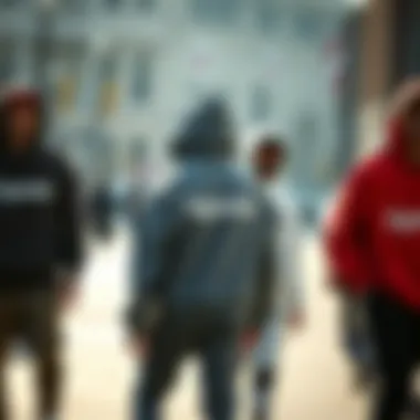 A group of skaters wearing Supreme hoodies in an urban setting