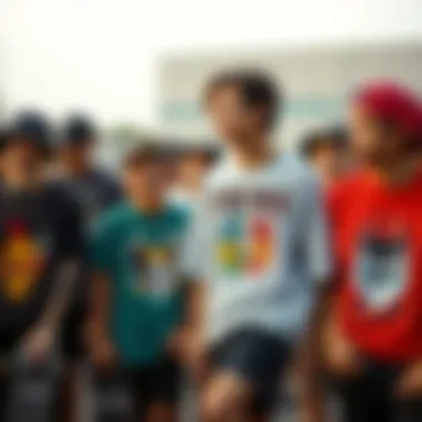 Group of skateboarders wearing assorted XXL graphic tees