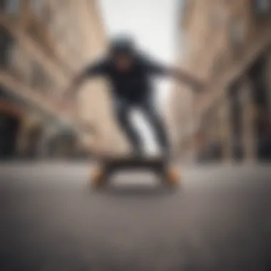 A dynamic shot of the Zealot electric skateboard in motion on a city street