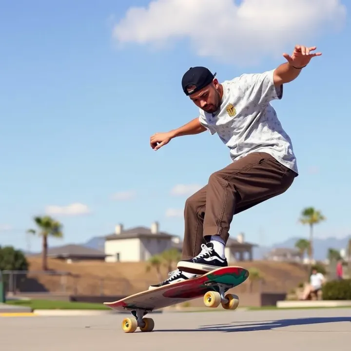 Skateboarding gear and Adidas shirt placed in a casual setting